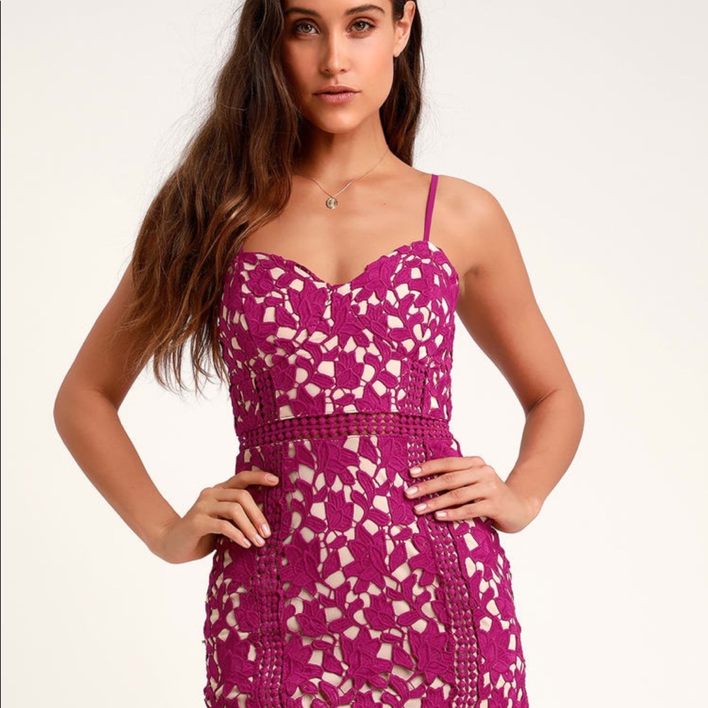 Lulus magenta lace sleeveless sheath dress